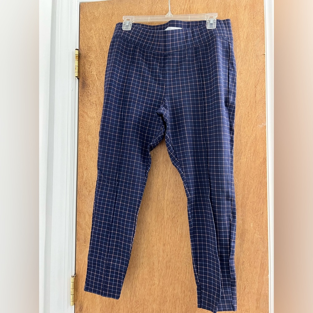 Old Navy Stevie High Rise Pants Blue Check Ponte Knit Women's. Size Medium